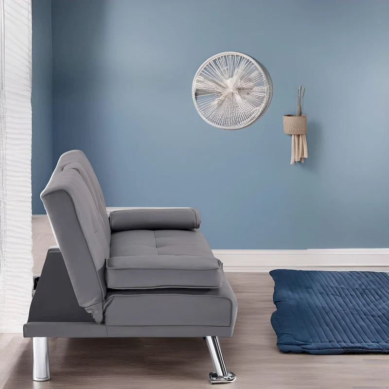 Collezione Ultimate Futon Sofa: Divano Futon con braccioli e portabicchieri, Divano imbottito con bottoni e gambe in legno