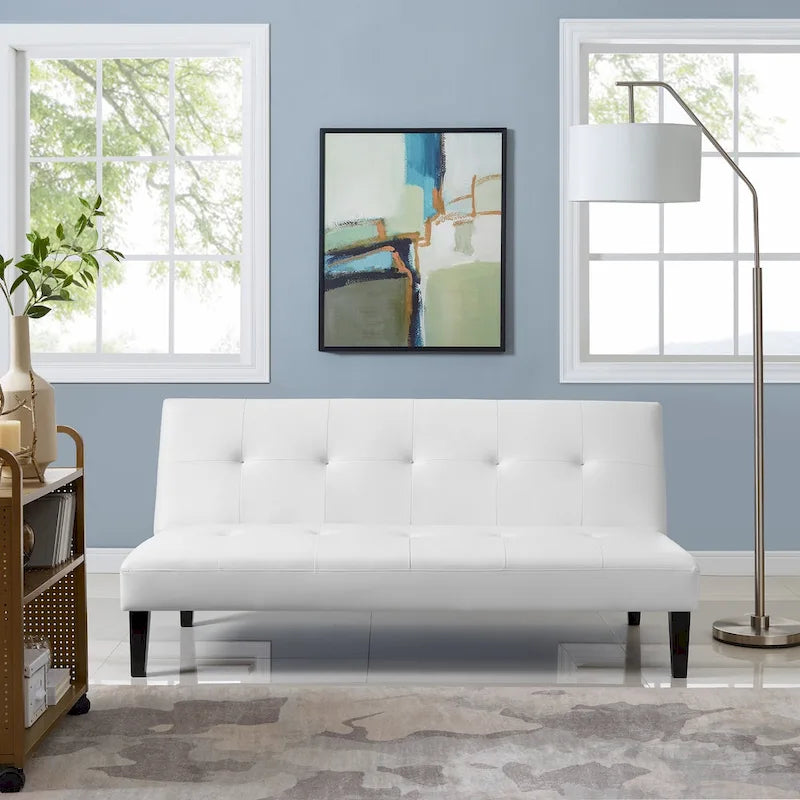 Collezione Ultimate Futon Sofa: Divano Futon con braccioli e portabicchieri, Divano imbottito con bottoni e gambe in legno