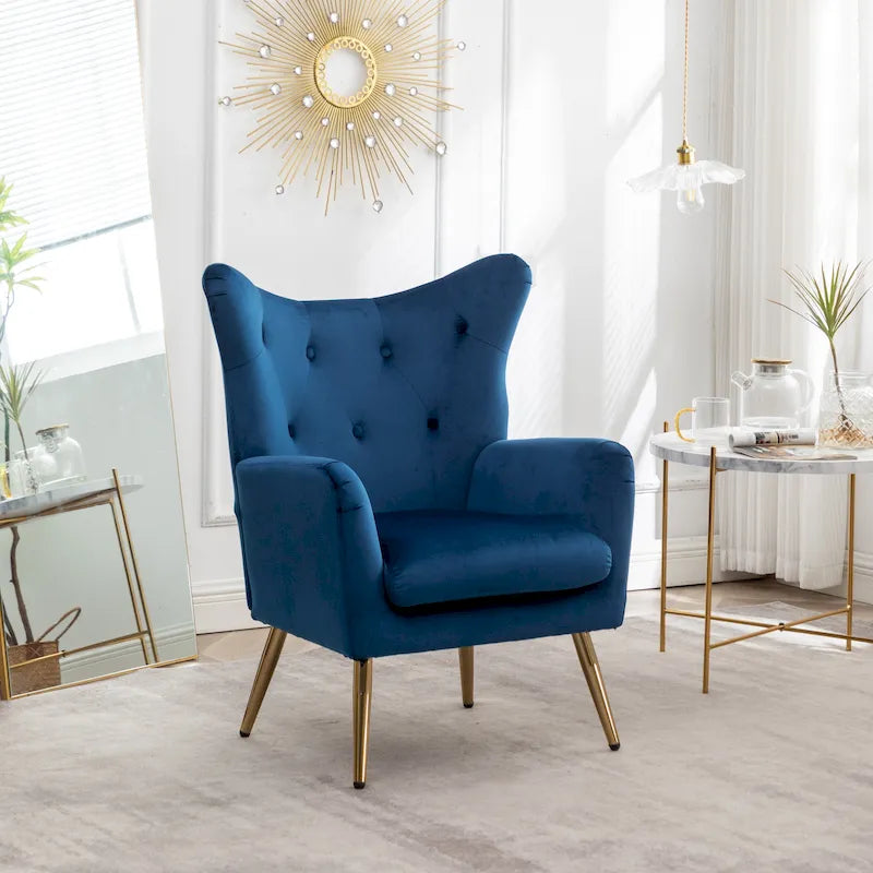 Poltrona con schienale ad ala trapuntato e bottoni in velluto Sovarol di Roundhill Furniture