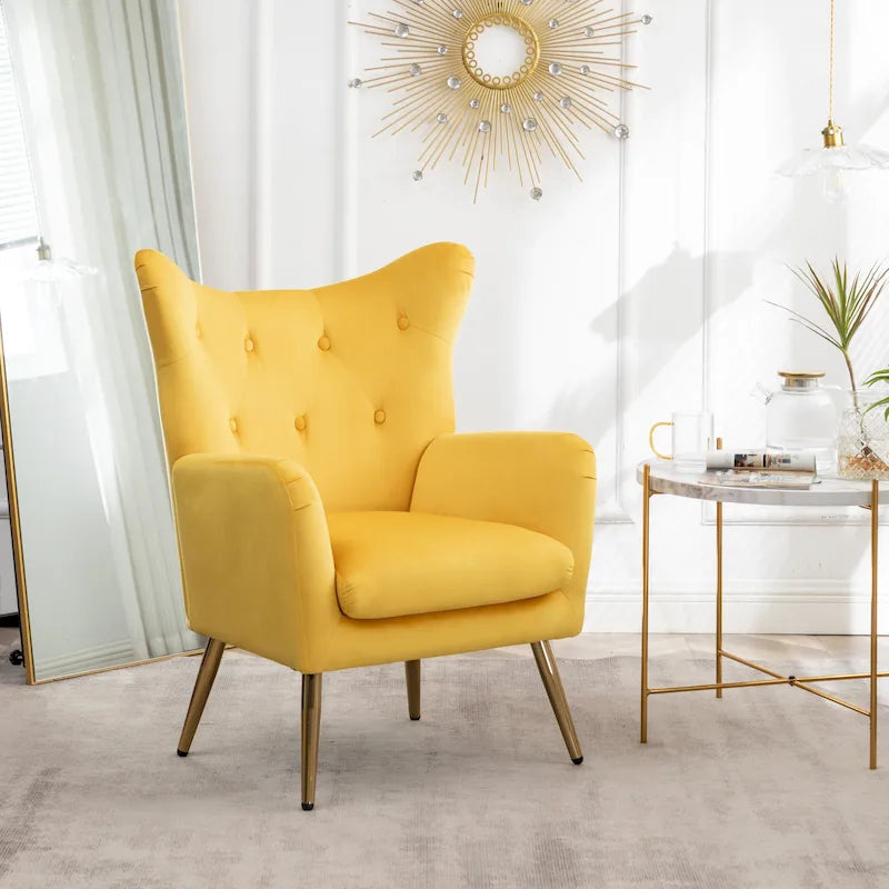Poltrona con schienale ad ala trapuntato e bottoni in velluto Sovarol di Roundhill Furniture