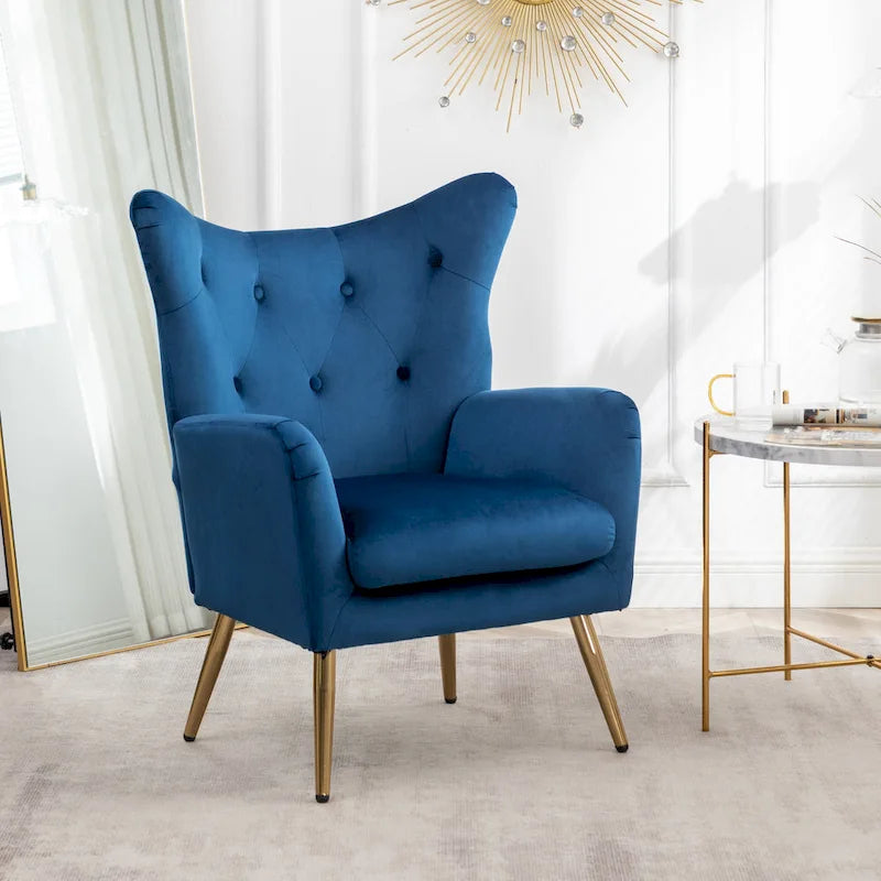 Poltrona con schienale ad ala trapuntato e bottoni in velluto Sovarol di Roundhill Furniture
