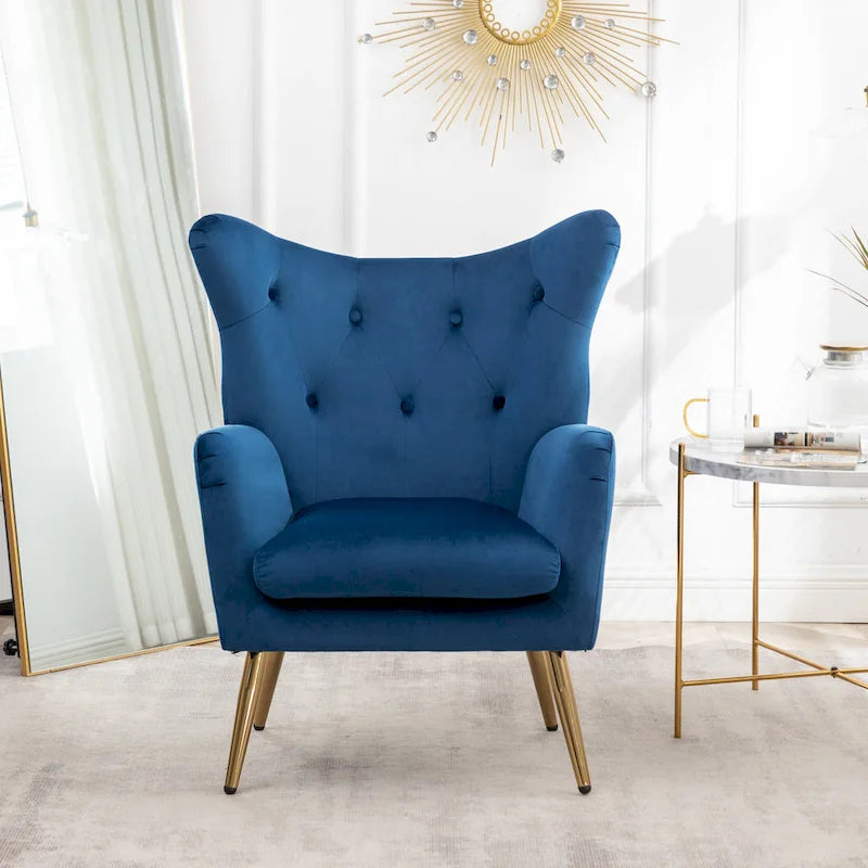 Poltrona con schienale ad ala trapuntato e bottoni in velluto Sovarol di Roundhill Furniture