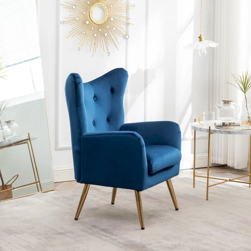 Poltrona con schienale ad ala trapuntato e bottoni in velluto Sovarol di Roundhill Furniture