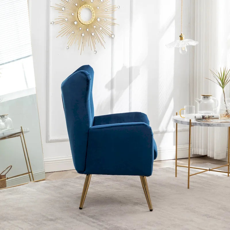 Poltrona con schienale ad ala trapuntato e bottoni in velluto Sovarol di Roundhill Furniture