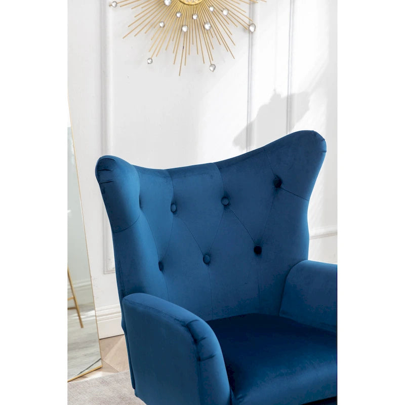 Poltrona con schienale ad ala trapuntato e bottoni in velluto Sovarol di Roundhill Furniture