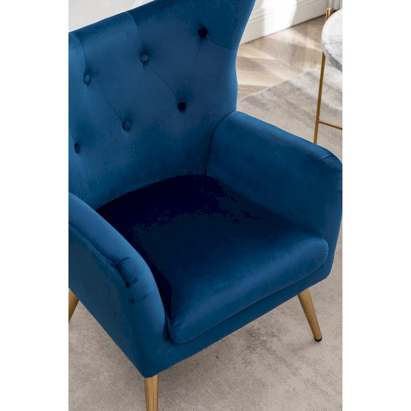 Poltrona con schienale ad ala trapuntato e bottoni in velluto Sovarol di Roundhill Furniture