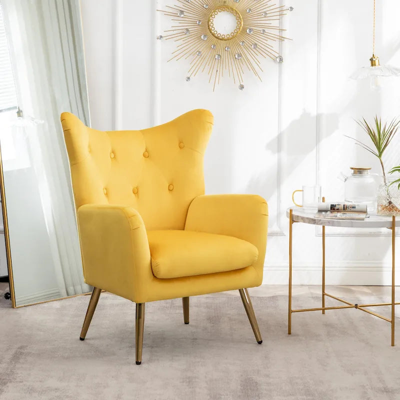 Poltrona con schienale ad ala trapuntato e bottoni in velluto Sovarol di Roundhill Furniture