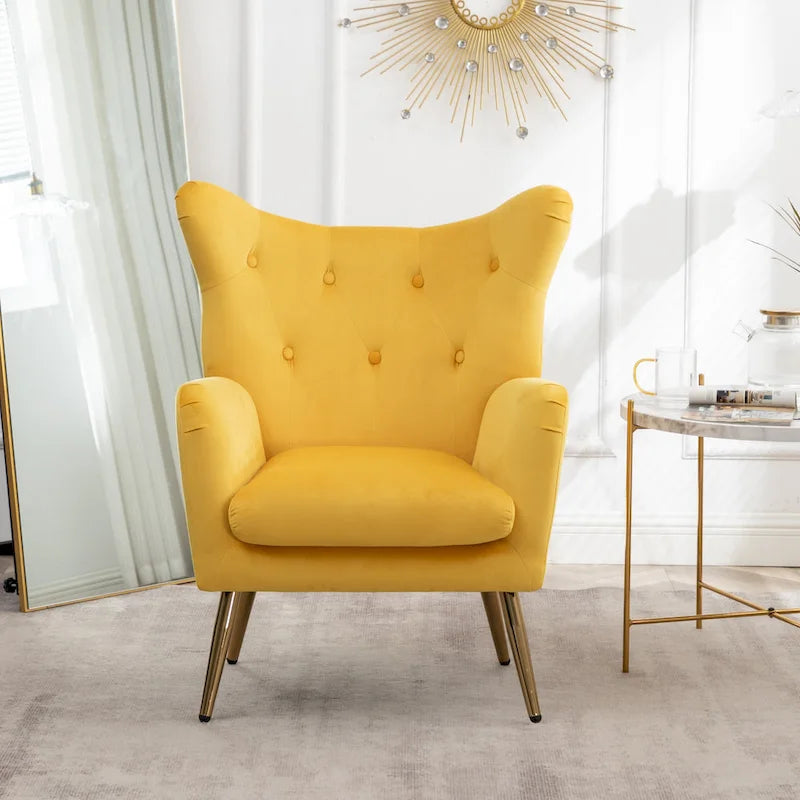 Poltrona con schienale ad ala trapuntato e bottoni in velluto Sovarol di Roundhill Furniture