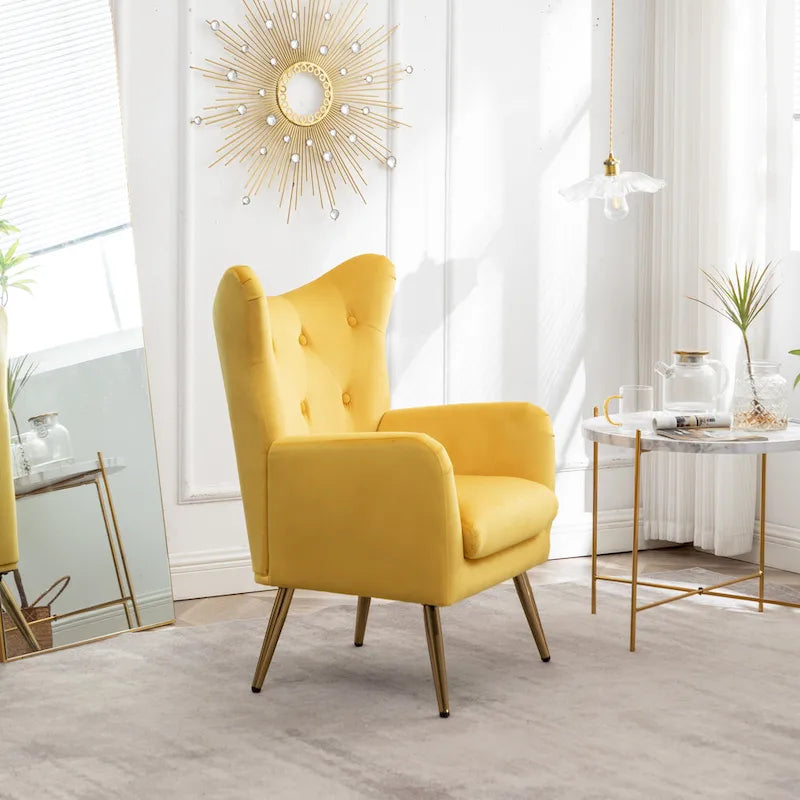 Poltrona con schienale ad ala trapuntato e bottoni in velluto Sovarol di Roundhill Furniture