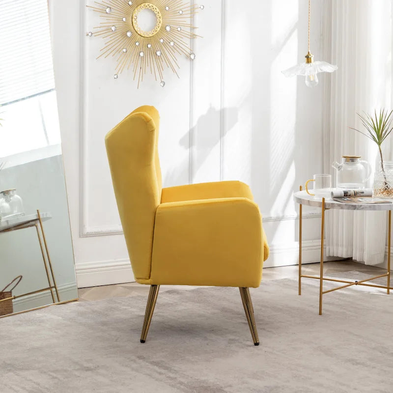 Poltrona con schienale ad ala trapuntato e bottoni in velluto Sovarol di Roundhill Furniture