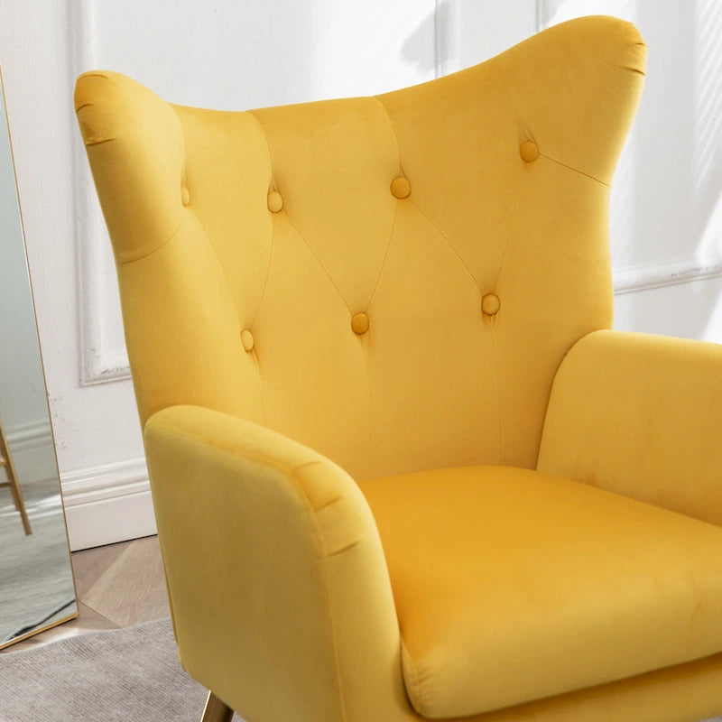 Poltrona con schienale ad ala trapuntato e bottoni in velluto Sovarol di Roundhill Furniture