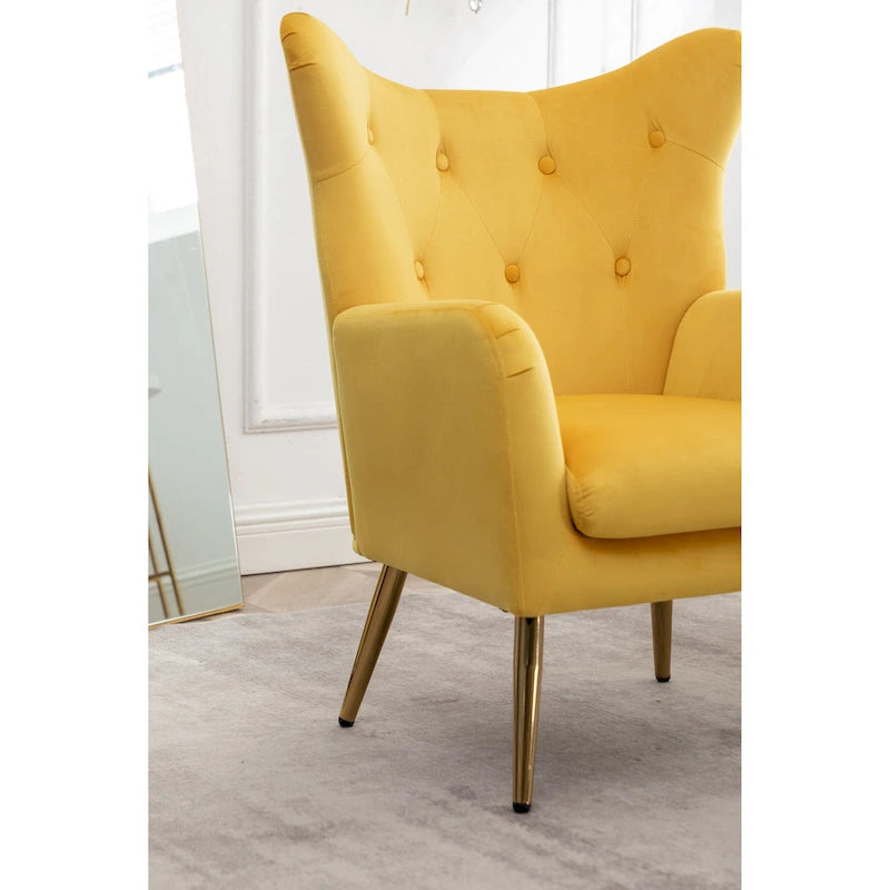 Poltrona con schienale ad ala trapuntato e bottoni in velluto Sovarol di Roundhill Furniture