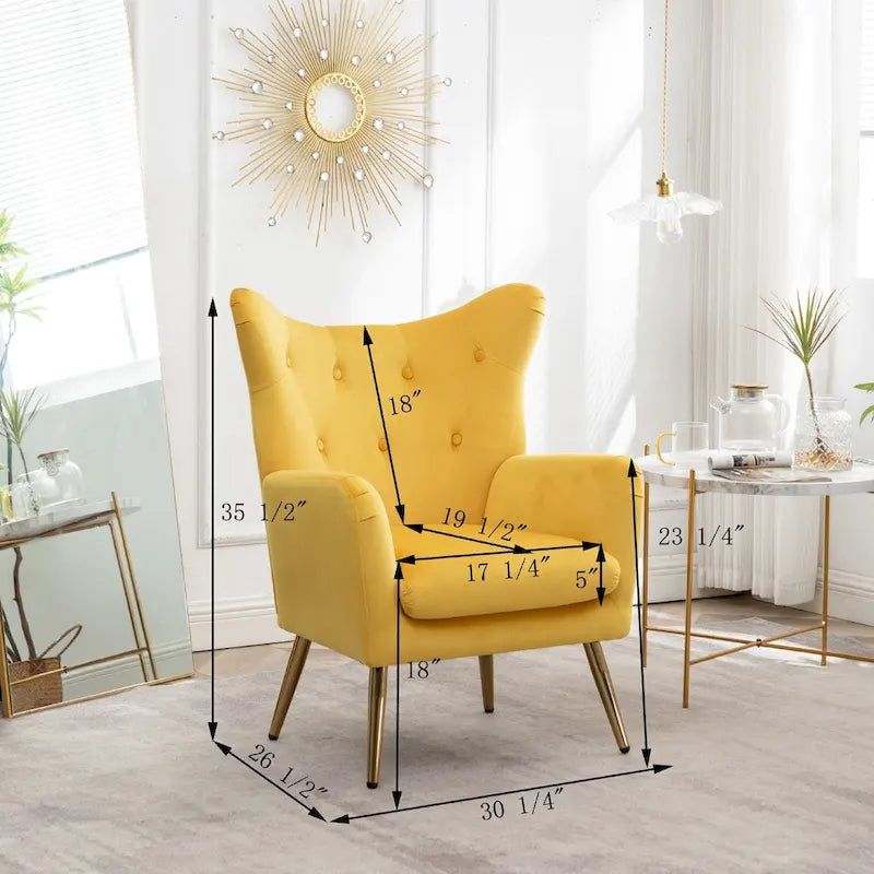Poltrona con schienale ad ala trapuntato e bottoni in velluto Sovarol di Roundhill Furniture