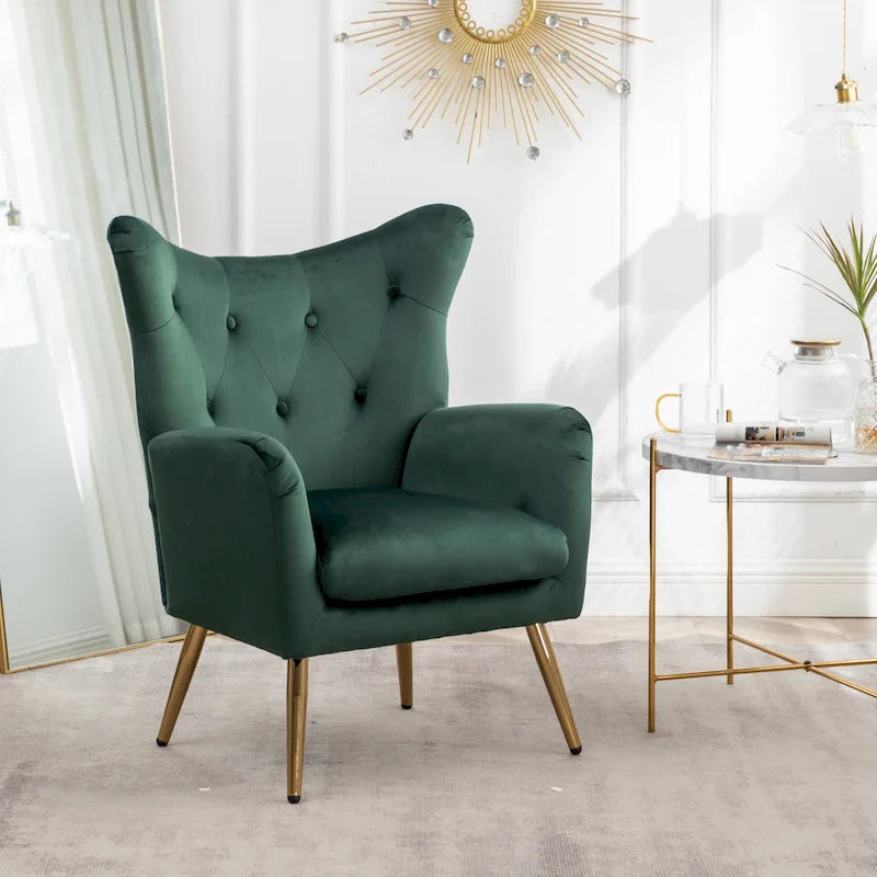 Poltrona con schienale ad ala trapuntato e bottoni in velluto Sovarol di Roundhill Furniture