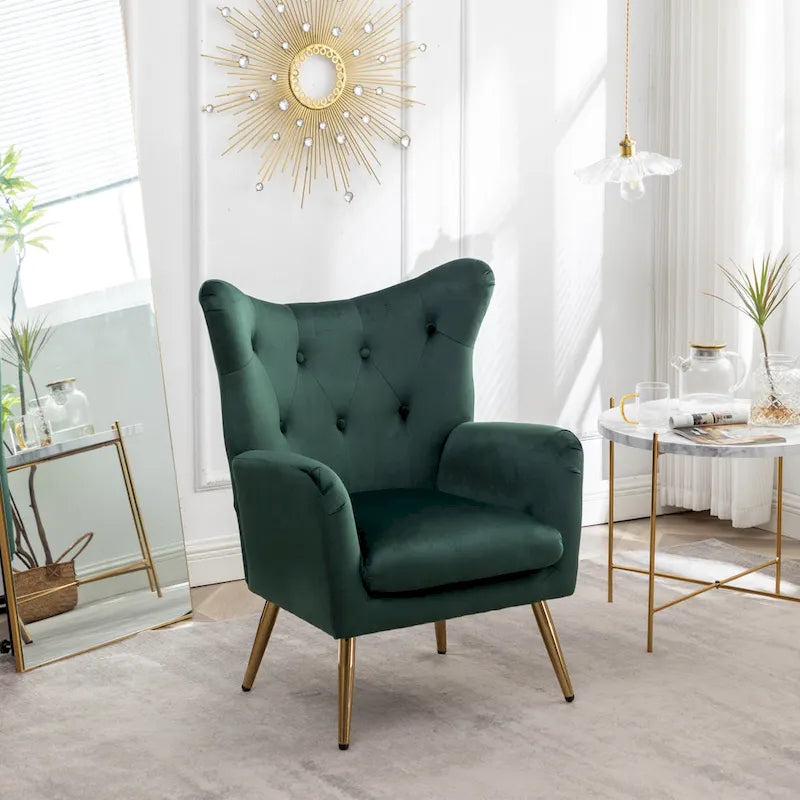 Poltrona con schienale ad ala trapuntato e bottoni in velluto Sovarol di Roundhill Furniture