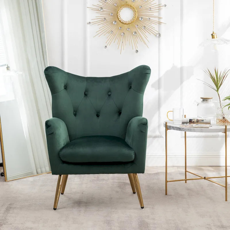 Poltrona con schienale ad ala trapuntato e bottoni in velluto Sovarol di Roundhill Furniture