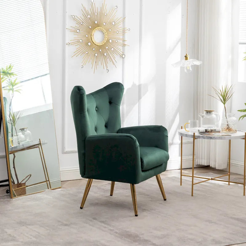 Poltrona con schienale ad ala trapuntato e bottoni in velluto Sovarol di Roundhill Furniture