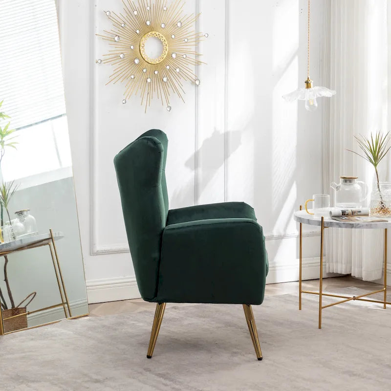 Poltrona con schienale ad ala trapuntato e bottoni in velluto Sovarol di Roundhill Furniture