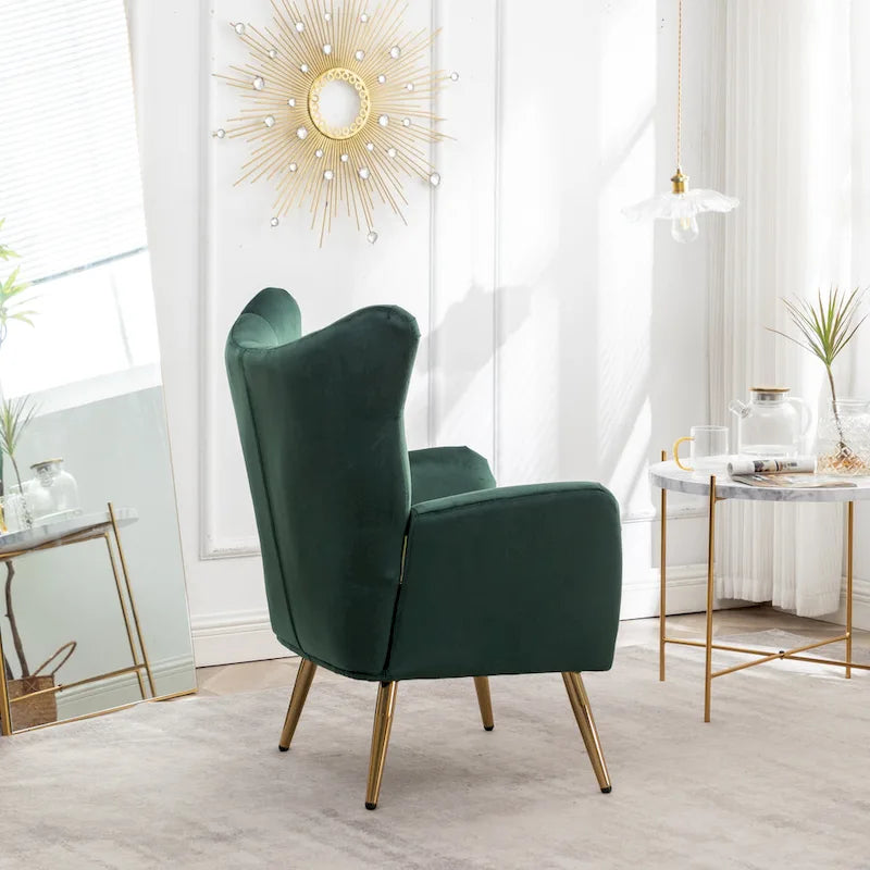 Poltrona con schienale ad ala trapuntato e bottoni in velluto Sovarol di Roundhill Furniture