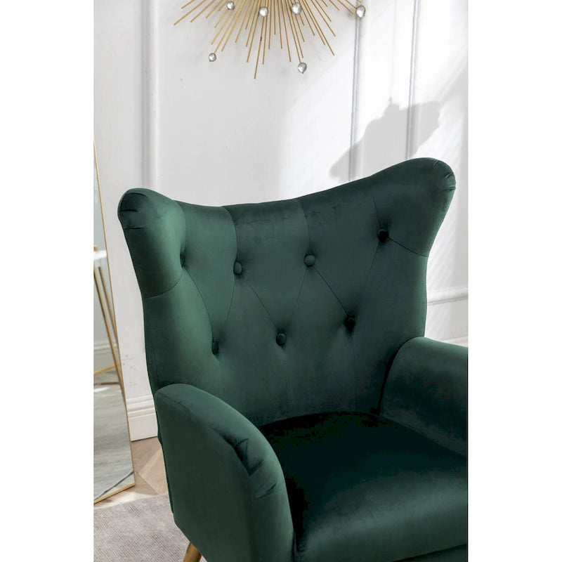 Poltrona con schienale ad ala trapuntato e bottoni in velluto Sovarol di Roundhill Furniture