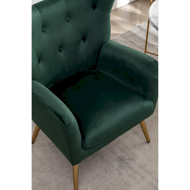 Poltrona con schienale ad ala trapuntato e bottoni in velluto Sovarol di Roundhill Furniture