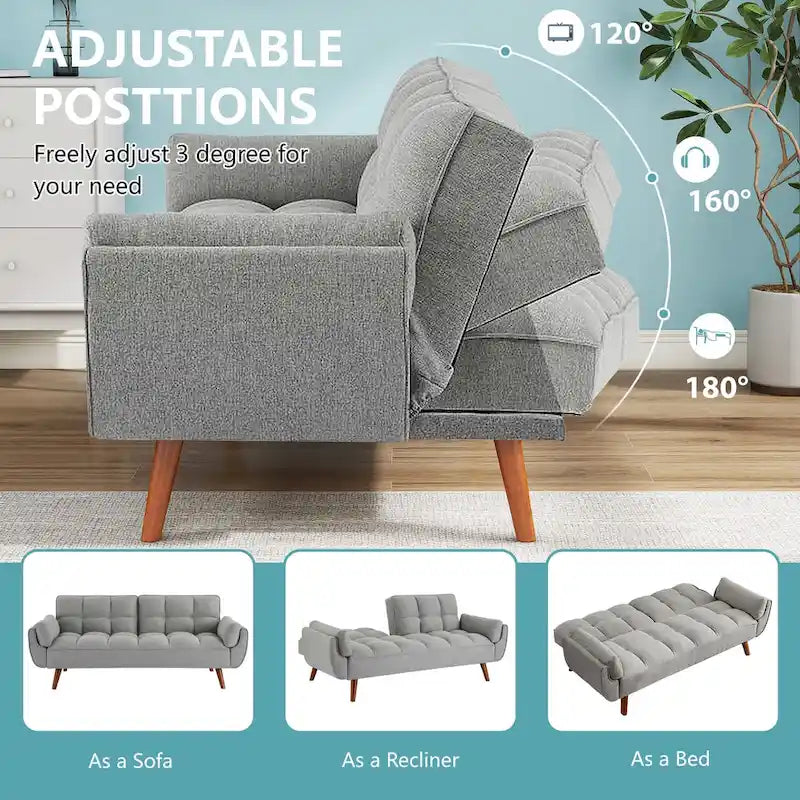 Divano letto futon da 75,39 pollici, divano letto imbottito trasformabile con divano letto reclinabile e schienale trapuntato diviso