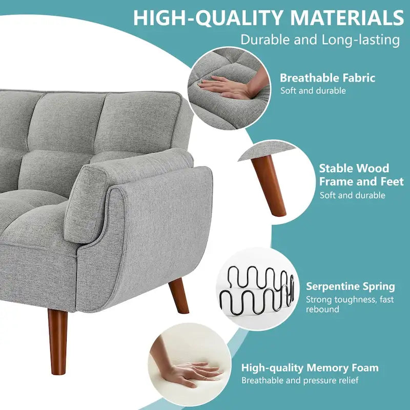Divano letto futon da 75,39 pollici, divano letto imbottito trasformabile con divano letto reclinabile e schienale trapuntato diviso