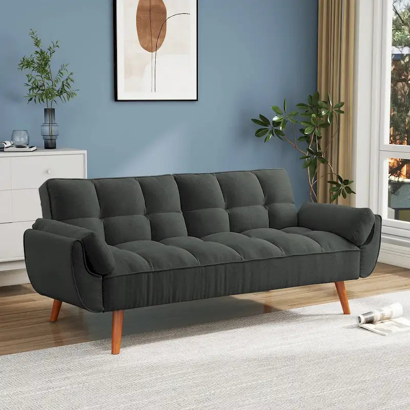 Divano letto futon da 75,39 pollici, divano letto imbottito trasformabile con divano letto reclinabile e schienale trapuntato diviso