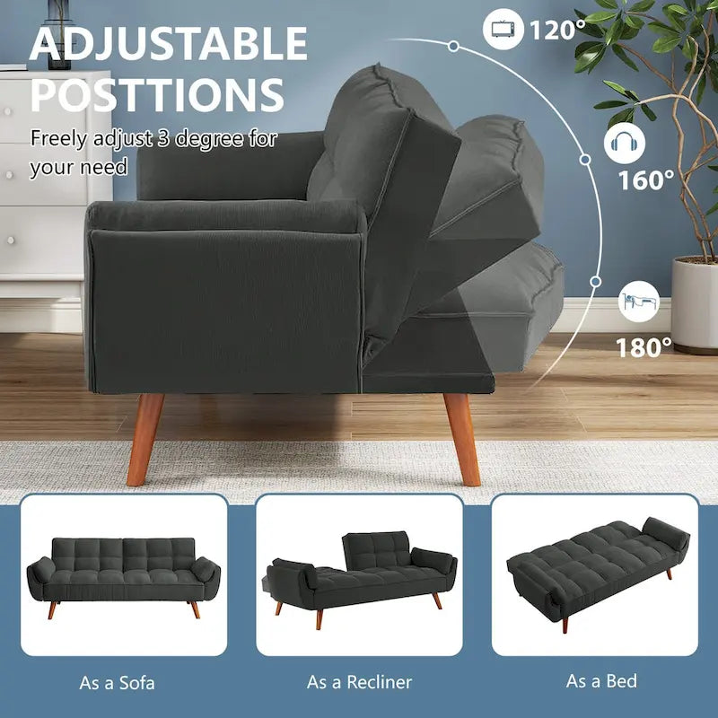 Divano letto futon da 75,39 pollici, divano letto imbottito trasformabile con divano letto reclinabile e schienale trapuntato diviso