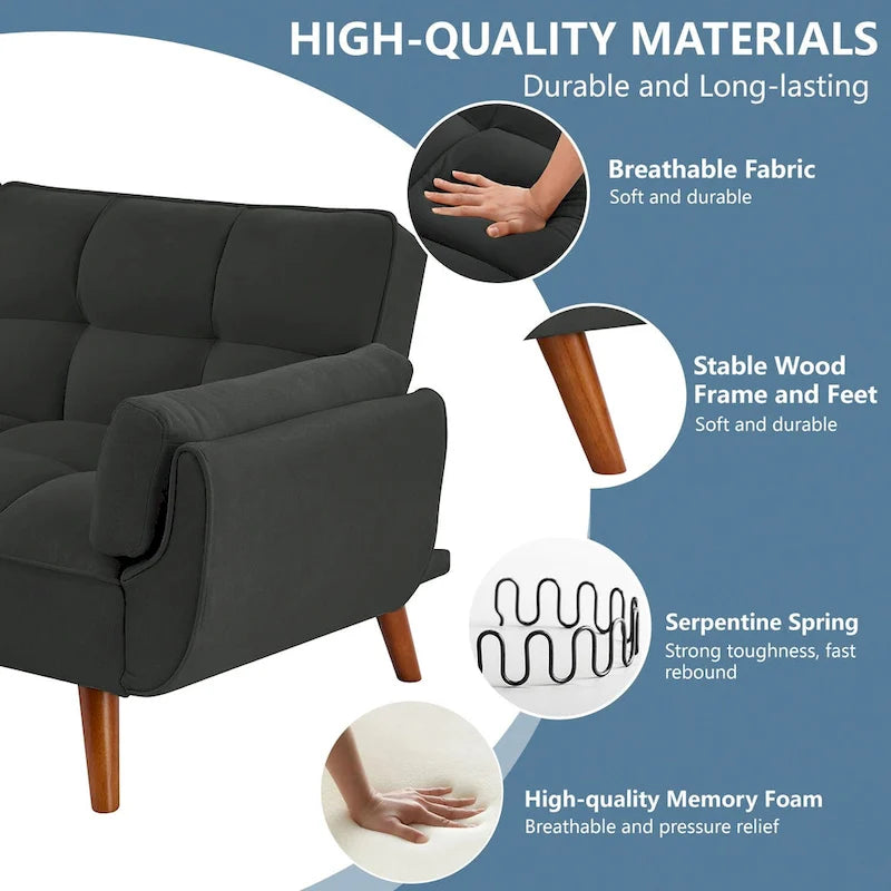 Divano letto futon da 75,39 pollici, divano letto imbottito trasformabile con divano letto reclinabile e schienale trapuntato diviso