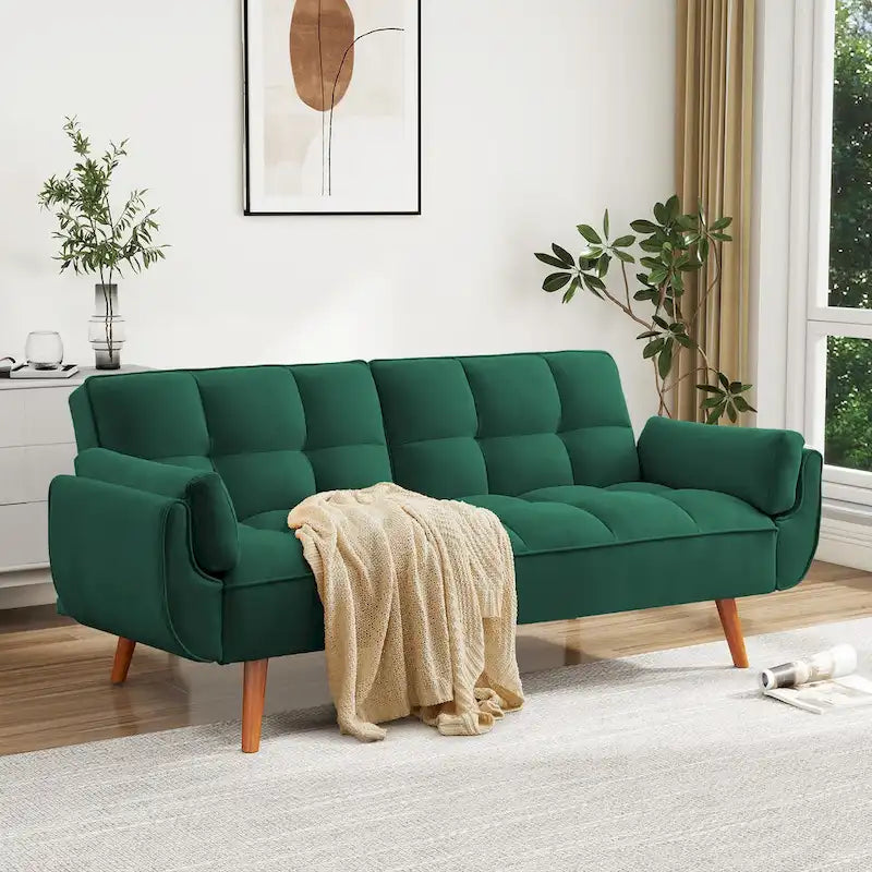 Divano letto futon da 75,39 pollici, divano letto imbottito trasformabile con divano letto reclinabile e schienale trapuntato diviso
