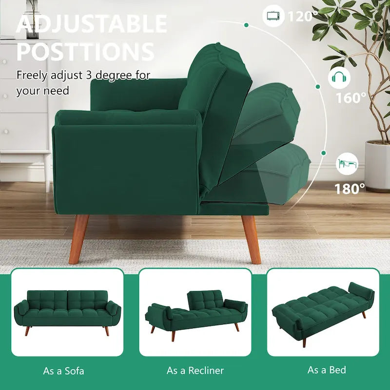 Divano letto futon da 75,39 pollici, divano letto imbottito trasformabile con divano letto reclinabile e schienale trapuntato diviso