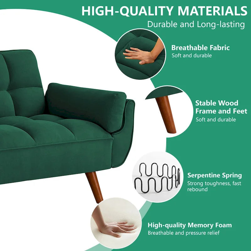 Divano letto futon da 75,39 pollici, divano letto imbottito trasformabile con divano letto reclinabile e schienale trapuntato diviso