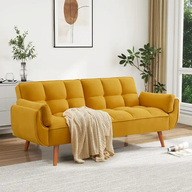 Divano letto futon da 75,39 pollici, divano letto imbottito trasformabile con divano letto reclinabile e schienale trapuntato diviso