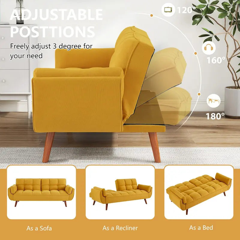 Divano letto futon da 75,39 pollici, divano letto imbottito trasformabile con divano letto reclinabile e schienale trapuntato diviso
