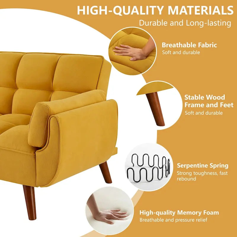 Divano letto futon da 75,39 pollici, divano letto imbottito trasformabile con divano letto reclinabile e schienale trapuntato diviso