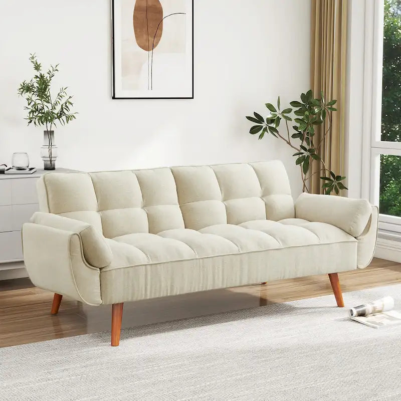 Divano letto futon da 75,39 pollici, divano letto imbottito trasformabile con divano letto reclinabile e schienale trapuntato diviso
