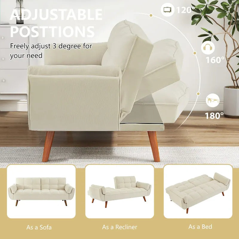 Divano letto futon da 75,39 pollici, divano letto imbottito trasformabile con divano letto reclinabile e schienale trapuntato diviso