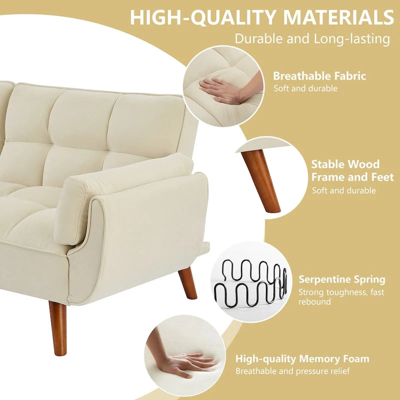 Divano letto futon da 75,39 pollici, divano letto imbottito trasformabile con divano letto reclinabile e schienale trapuntato diviso