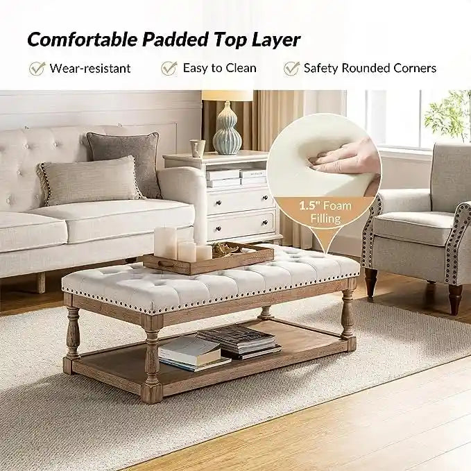 Pouf da cocktail rettangolare tradizionale imbottito Conelius con vassoio di HULALA HOME