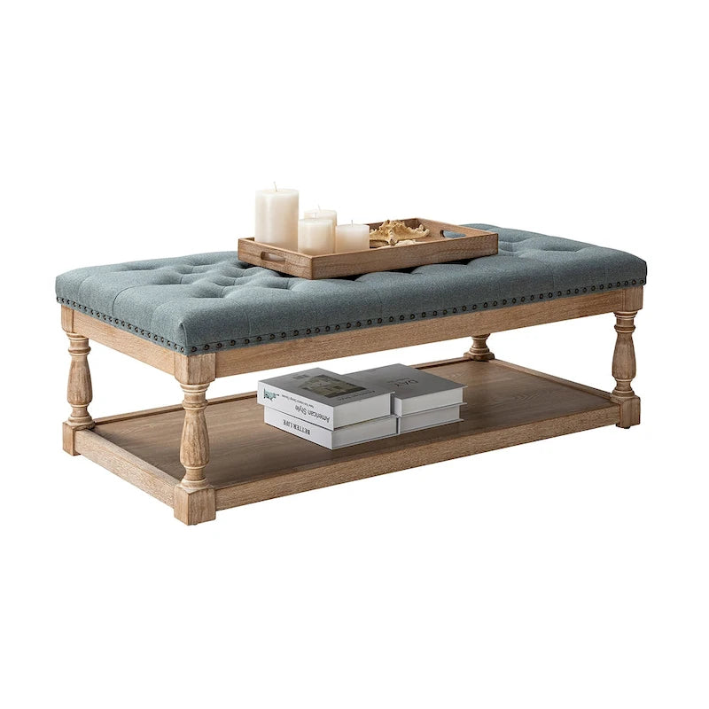Pouf da cocktail rettangolare tradizionale imbottito Conelius con vassoio di HULALA HOME