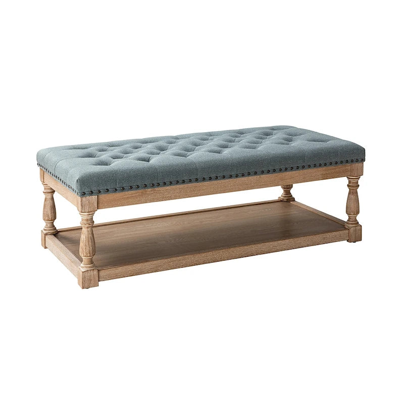 Pouf da cocktail rettangolare tradizionale imbottito Conelius con vassoio di HULALA HOME