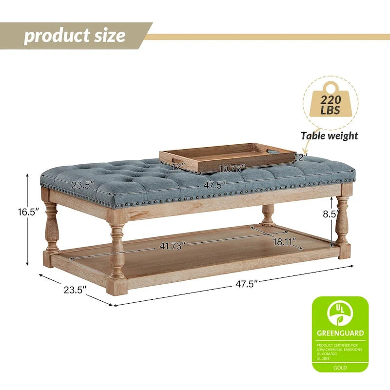 Pouf da cocktail rettangolare tradizionale imbottito Conelius con vassoio di HULALA HOME