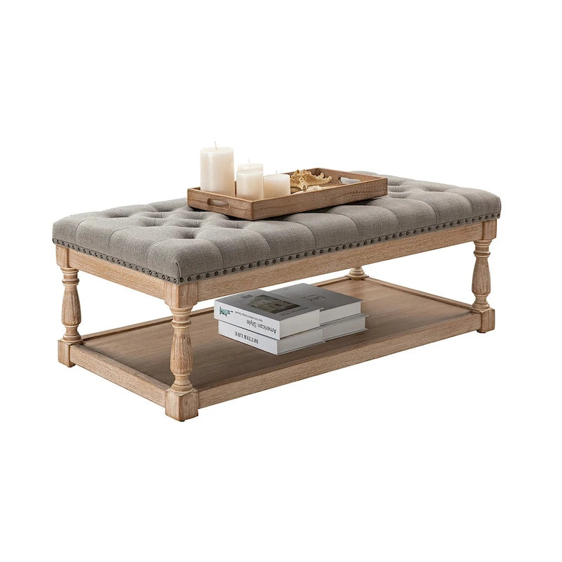 Pouf da cocktail rettangolare tradizionale imbottito Conelius con vassoio di HULALA HOME