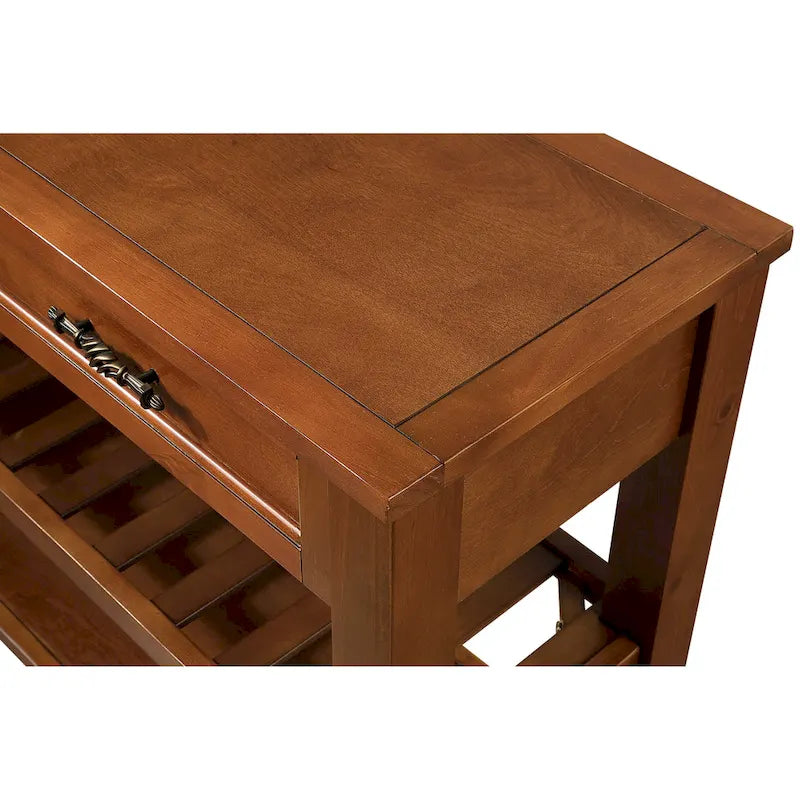 Consolle in stile Mid-Century, tavolo da divano, credenza in legno massello con 2 cassetti e 2 ripiani