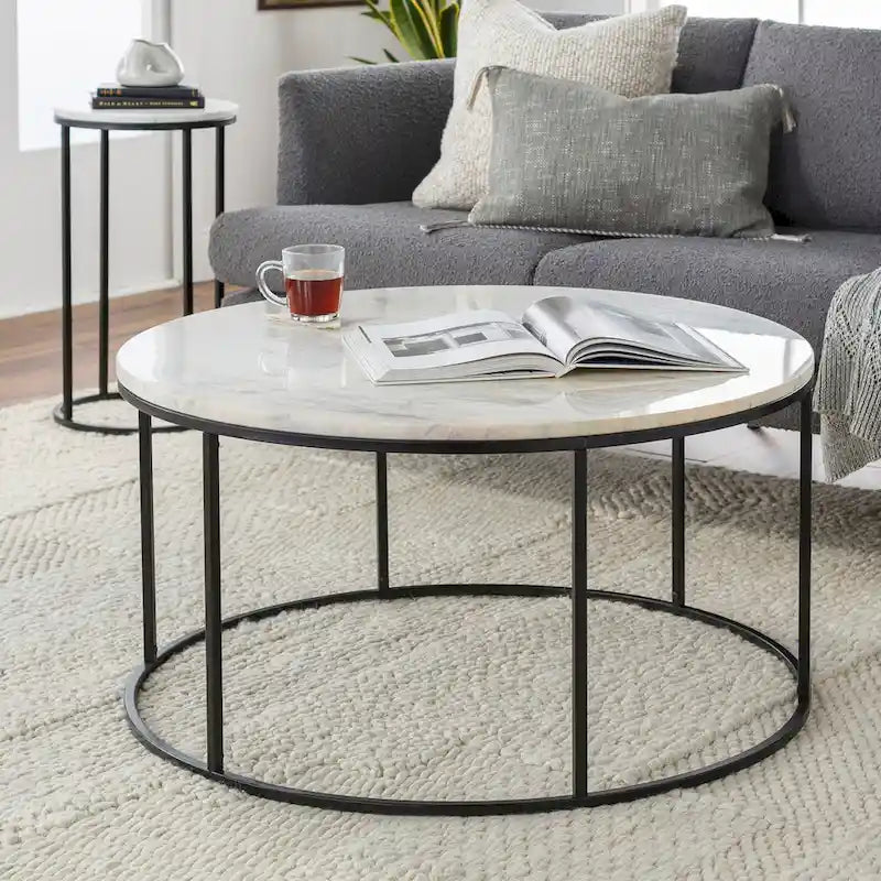 Sedei Modern Round Mixed Material Frame Coffee Table