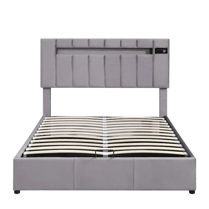 Letto contenitore idraulico imbottito Merax con luce LED, lettore Bluetooth e ricarica USB