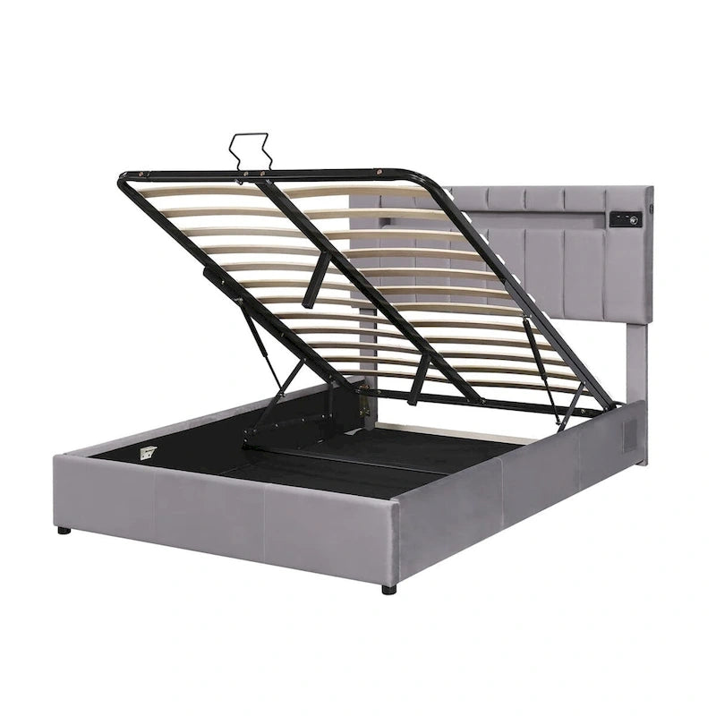 Letto contenitore idraulico imbottito Merax con luce LED, lettore Bluetooth e ricarica USB