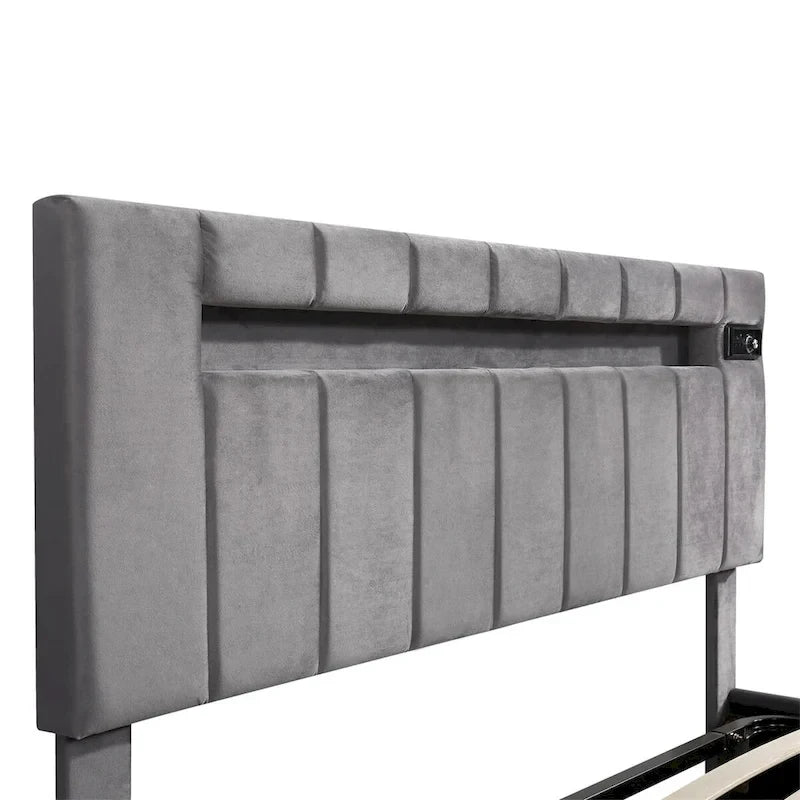 Letto contenitore idraulico imbottito Merax con luce LED, lettore Bluetooth e ricarica USB