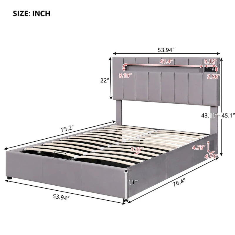 Letto contenitore idraulico imbottito Merax con luce LED, lettore Bluetooth e ricarica USB